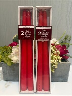 NEW Luminessence Taper Candles 10” Unscented Red 1708 Two Boxes of Two Candles